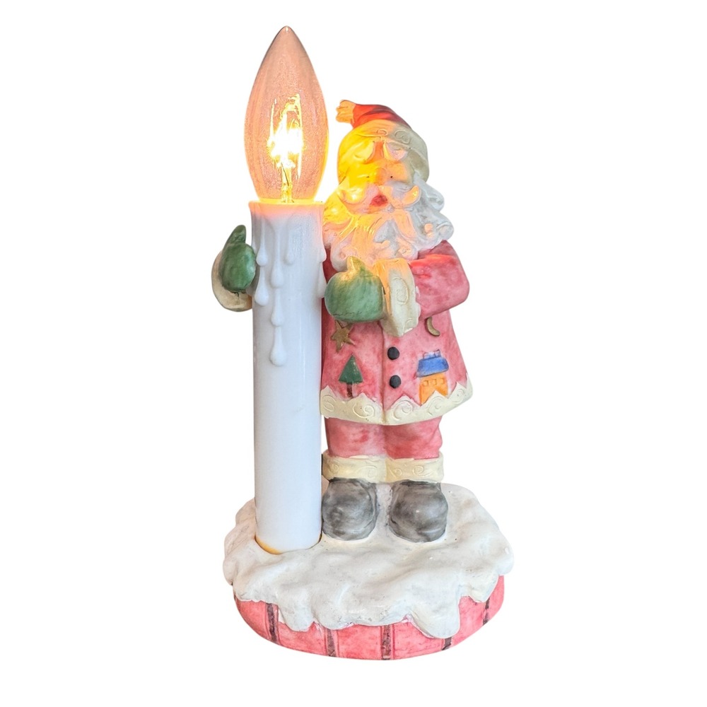 Vintage Ceramic Santa Claus Lighted Candle Lamp Holiday Decor 7.5 Inch